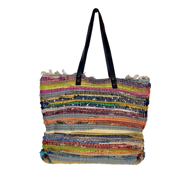 Bohemian Multicolour Woven Tote Beach Festival Shoulder Bag - Picture 2 of 15